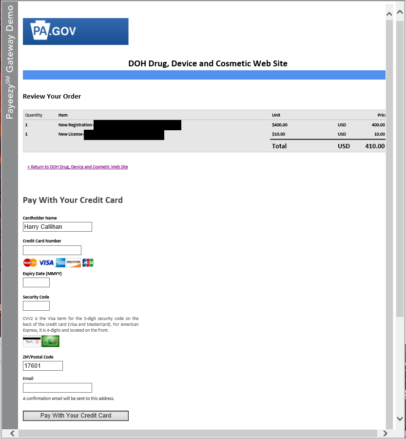 image of Payeezy Payment Page